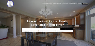 Real estate website with a dining room and kitchen background