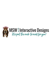 Logo of MSW Interactive Designs with a dog icon on a white background
